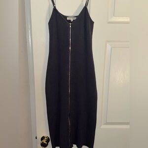 Honey Punch Gray Spaghetti Adjustable Strap Ribbed Sweater Dress With Full Zip